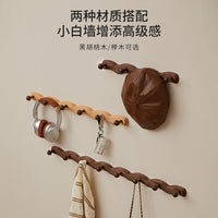 Creative Solid Wood Wall Hook Rail with Adhesive, No Drilling, for Clothes, Bags, Hats, 8 Hooks