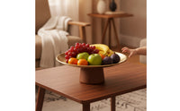 Serving Tray with Pedestal Acacia Wood Pedestal Serving Platter Round Fruit Platter for Hosts, Tea Party