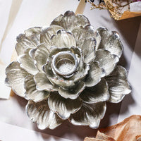 Silver Lotus Candle Holder Vintage Resin Flower Candle Holder for Tabletop