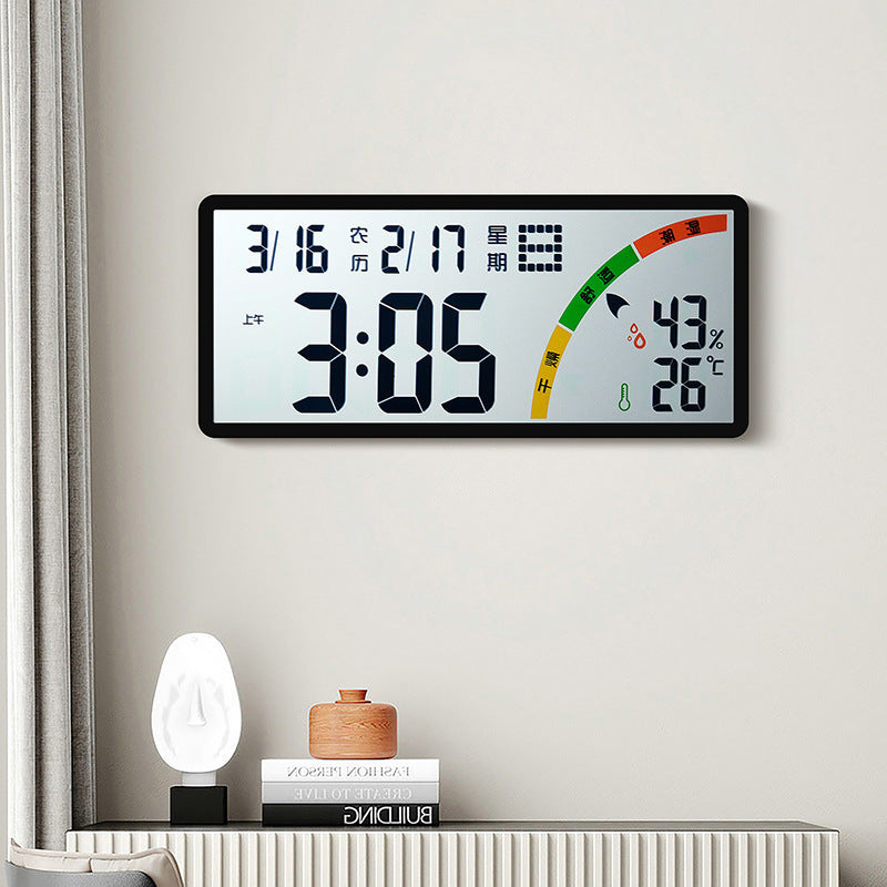 Large LCD Digital Wall Clock with Temperature and Humidity Display, Model 8304
