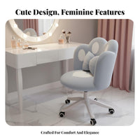 Upholstered Rolling Chair Ergonomic Backrest for Bedroom, Dorm Room, Students