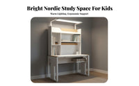 Kids Desk and Chair Set Adjustable Height Children's Study Desk with Hutch Student Table Ergonomic Lamp Storage Suitable for Home Study Room School