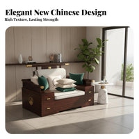 Modern Asian Wooden Sofa Multi-Season Use Chinese Design Sectional Sofa Multi-Functional Design L-Shaped Storage Couch for Families, Office Workers
