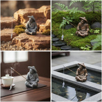 Fisherman Figurine with Fishing Rod Stone-Look Fisherman Statue Tranquil for Gardeners, Collectors, Bonsai, Rock Garden, Aquarium
