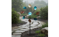 Outdoor Windmill Metal Lawn Sculpture Rotating Ornament Geometric Designs Vintage Hand-painted Colors Weather-resistant Suitable for Backyard Villa Patio Home Decoration