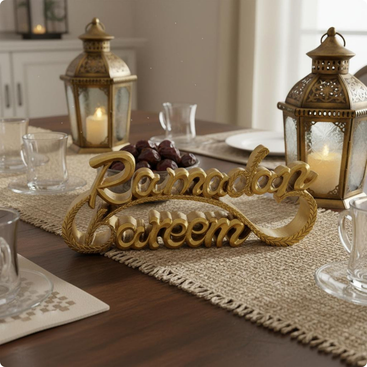 Mosque Table Sign 3D Lettering Ramadan Kareem Plaque Freestanding for Muslims
