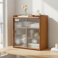 Dustproof Desktop Bookshelf with Glass Doors Multi-Functional Countertop Bookshelf with Doors Easy Assembly Fluted Glass Storage Cabinet Raised Top Rim for Students, Office Workers, Living Room, Bedroom