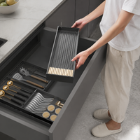 Cutlery Box for Drawers Organizer, Aluminum Alloy Cutlery Insert 46cm, 3 Compartments, for Kitchen and Household
