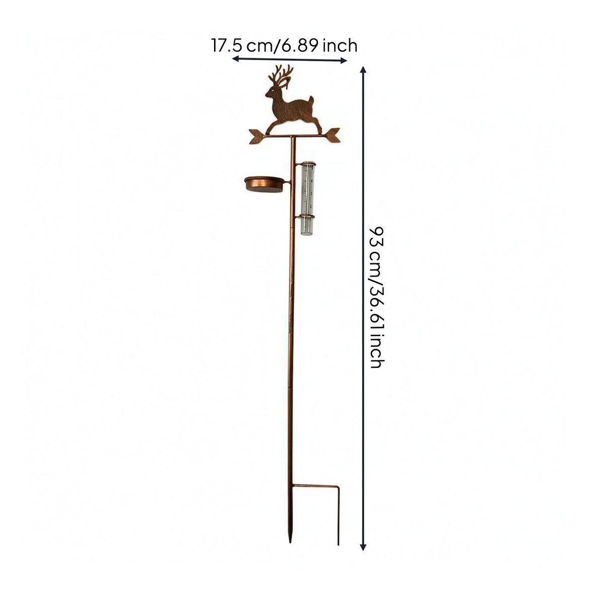 Rain Gauge Stake Iron Metal Deer Ornament Ground Insert