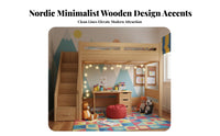 Loft Bed with Desk and Wardrobe Space Saving Wooden Loft Bed with Wardrobe Solid Wood Frame for Teenagers, Students, Small Apartments, Dorm Room, Home