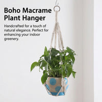 Macrame Plant Hanger, Bohemian Hanging Planter for Indoor & Outdoor Use, Cream Plant Fiber Macrame Hanger for Home Garden Decor