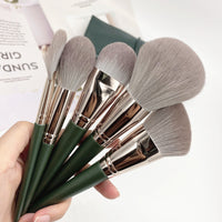 14-Piece Green Cloud Makeup Brush Set with Storage Options