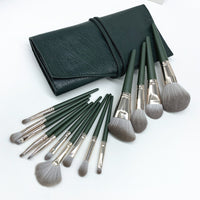 14-Piece Green Cloud Makeup Brush Set with Storage Options