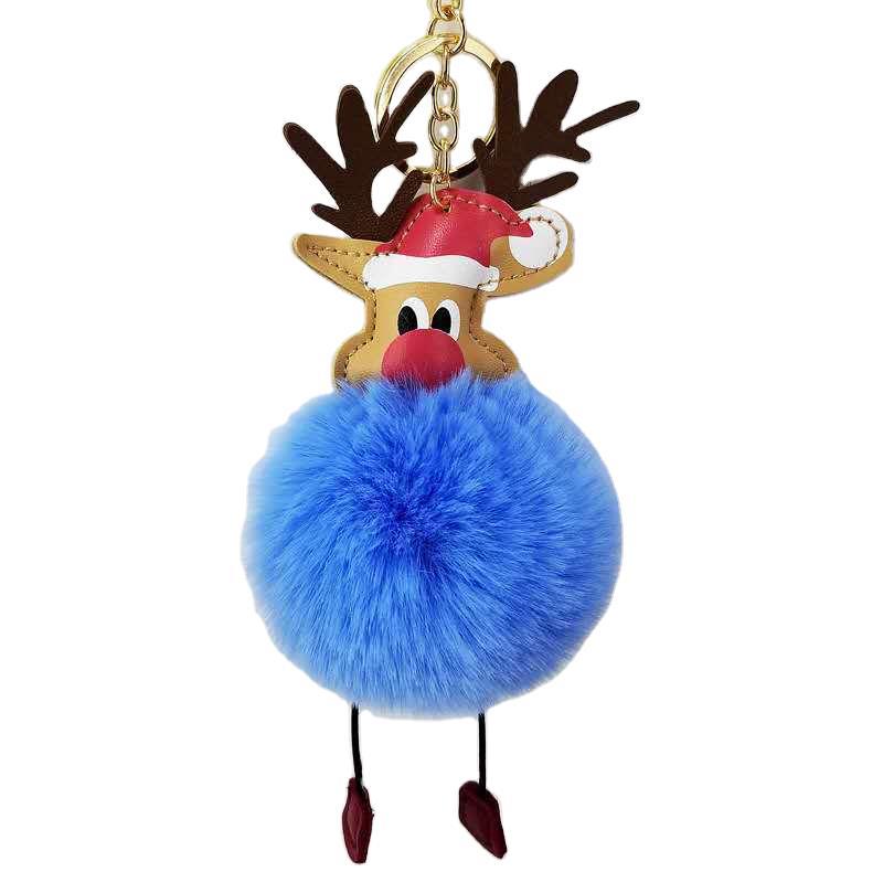 Cartoon Elk Pom-Pom Keychain Christmas Creative Bag Charm