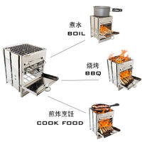 Portable Square Wood Burning Stove Mini BBQ Grill for Outdoor Camping Picnic