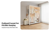 Easy Assembly Metal Garment Rack with Pegboard Sturdy Construction Freestanding Clothes Rack Multi-Functional Freestanding Accessible Wardrobe Dustproof Curtain for Renters, Homeowners, Students, Entryway, Dorm Room, Apartment