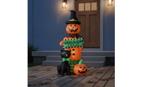 Outdoor Inflatable Pumpkin with Witch Hat Standing Display Brightly Colored Lawn Ornament Tall for Yard, Porch