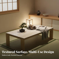 Slatted Coffee Table with Stone Top Nordic Japanese aesthetic for Office, Homeowners
