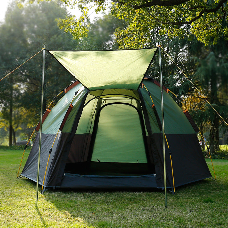 Automatic Hexagonal Pop-Up Camping Tent for 5-8 People with Rainfly and Sun Protection