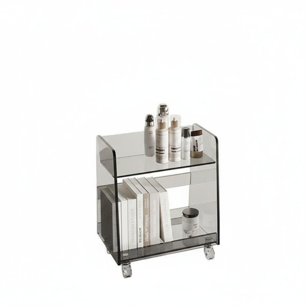 2-Tier Clear Cart Minimalist Design Utility Trolley with casters for Homeowners