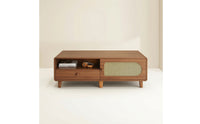 Sleek Coffee Table with Rattan Drawer Rectangular Coffee Table with Drawer Natural Furniture Easy Assembly for Living Room