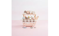 Ice Cream Cart with Make-Believe Snacks Wooden Ice Cream Cart with Handle Pastel Pretend Play Store for Young Children