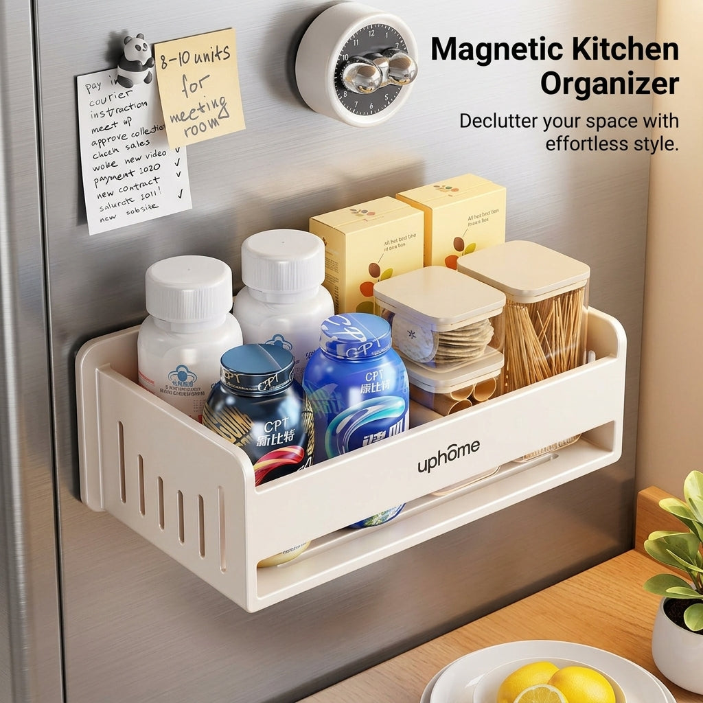 Cabinet Metal Fridge Organizer and Wall for Home Use, Rectangular Refrigerator Storage for Students and Kitchen