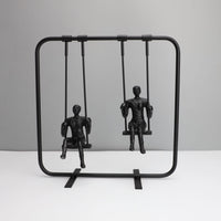 现代简约黑色铸铁荡秋千样板房售楼部书房卧室客厅家居玄关摆件