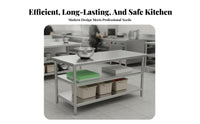 Rust-Proof Stainless Steel Worktable Easy to Clean Stainless Steel Workbench Adjustable Feet Commercial Kitchen Prep Table Waterproof for Restaurant Personnel, Professionals, Cafeteria, Workshop, Garage, Laundry Room