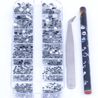 Hotfix Rhinestone Nail Art Kit with Dotting Tool, 12-Grid Box Set for DIY Manicure Decoration