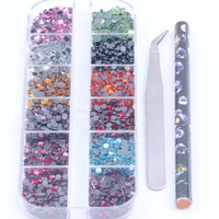 Hotfix Rhinestone Nail Art Kit with Dotting Tool, 12-Grid Box Set for DIY Manicure Decoration