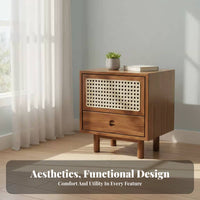 Rattan accent Nightstand Japanese rustic aesthetic artistic Wicker Front End Table for Students