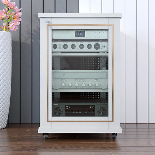 Rolling Audio Rack Cabinet Locking Casters Lockable Media Equipment Cabinet Heavy-Duty Construction Rolling Equipment Rack for Conference Room