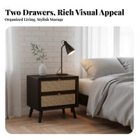 Rattan Drawer Nightstand Nordic aesthetic Rattan-Front End Table for Renters, Adults