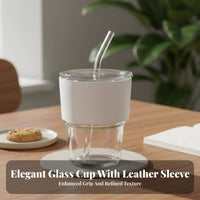 Heat-Resistant Glass Tumbler with Straw and Lid Stylish Design Glass Cup with Lid and Straw Portable for Students, Adults, Home, Travel, Car
