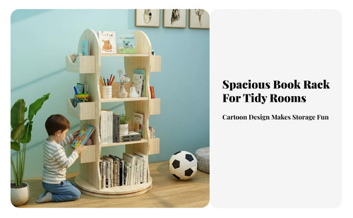 360-Degree Rotation Rotating Book Tower Multi-Tier Design Rotating storage rack Tower Floor-Standing Storage Rack Space Saving for Children, Students, Living Room, Small Spaces, Playroom, Home Office