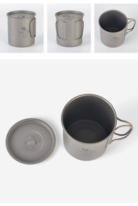 450ml Outdoor Pure Titanium Cup Portable Cup Foldable Camping Cup with Lid