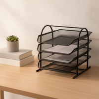 File Tray Rack Four-Tier Desk File Organizer Open-Wire for Study Room, Students