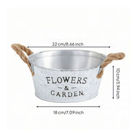 Farmhouse Galvanized Bucket Planter Vintage Metal Flower Pot with Handles White Wash Planter with Rope Handles Lightweight for Balcony, Shelves