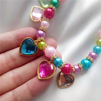 Kids' Heart Gemstone Rainbow Princess Jewelry Set - Necklace, Bracelet & Earrings
