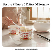 Ceramic Dinnerware Set, Chinese Style Tableware, Wedding Gift Box, Red Festive Bowls & Chopsticks, Home Use