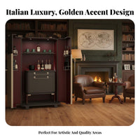 Luxury Design Solid Wood Wine Cabinet LED Lights Wine Cabinet with Glass Doors Adjustable Shelves Modern Lighted Home Bar Multi-Functional for Entertainers, Homeowners, Adults, Living Room, Mansion, Entertainment Area, Hotel Suite