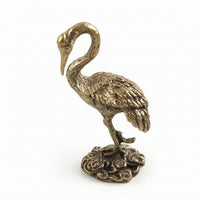Gilded Crane Figurine Engraved Feathers Gilded Bird Figurine Metal Table Ornament