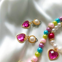 Kids' Heart Gemstone Rainbow Princess Jewelry Set - Necklace, Bracelet & Earrings