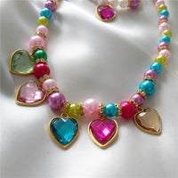 Kids' Heart Gemstone Rainbow Princess Jewelry Set - Necklace, Bracelet & Earrings