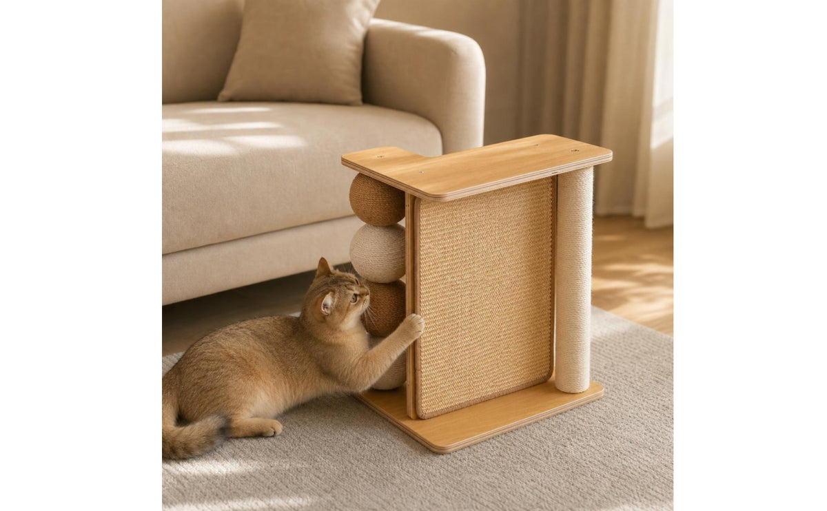 L Shaped Couch Feline Corner Scratching Pillar Vertical Couch Feline Corner Scratcher Space-Saving for Cats, Kittens, Living Room, Apartment