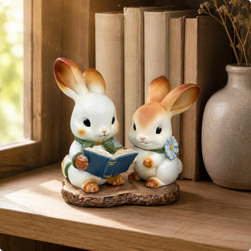 Bookish Lagomorph Statue Cute Hare Figurine Rustic Design and Appearance