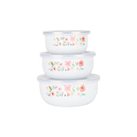 3 Pieces Enameled Bowls with Lids Nesting Kitchenware Long-Lasting