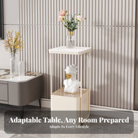 2-Tier Accent Table Sintered Stone Top Plant Stand Multi-Functional for Entryway