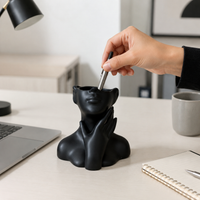 Face-shaped Pen Holder Desk Organizer 12cm×11.5cm Desktop Storage Stationery Storage Plastic-made Pen Holder